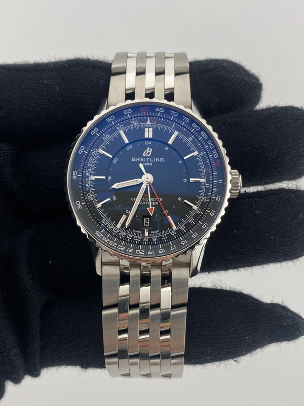 Breitling Navitimer Automatic Gmt Black Dial on Stainless Steel Bracelet Ref. A32310251B1A1 Card Open Date view 2