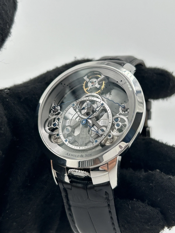 Arnold & Son Time Pyramid Skeleton Dial on Black Leather Strap Ref. 1TPAS.S01A.C124S Complete view 3