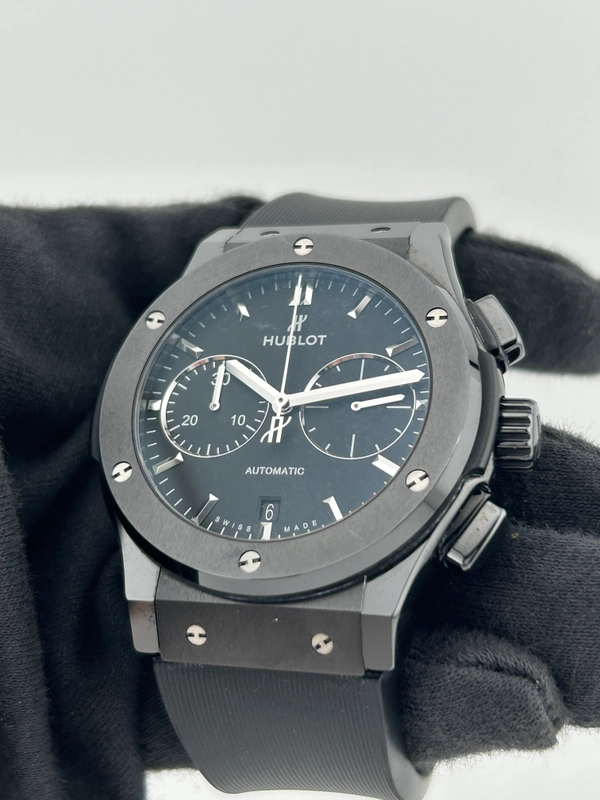 Hublot Classic Fusion Black Magic Black Dial on Rubber Fold Clasp Ref. 521.CM.1171.RX Manuals Only and Box view 3