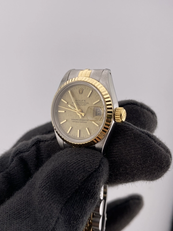 Rolex Lady-Datejust Champagne Linen Stick Dial on Stainless Steel & Yellow Gold Ref. 69173 view 3