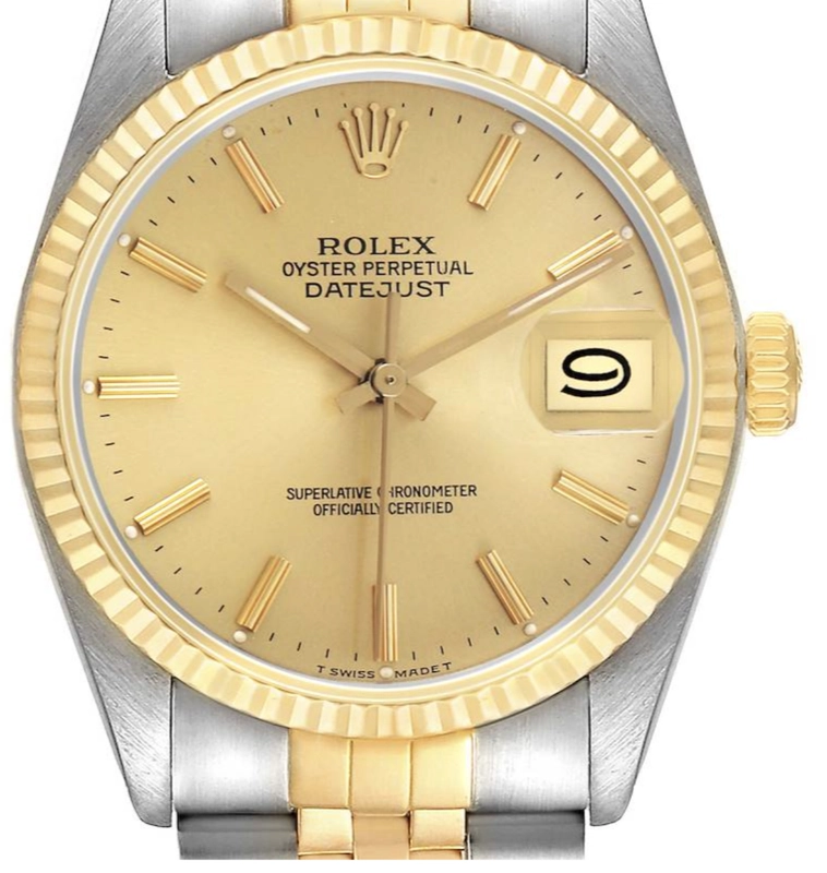 Rolex Datejust Champagne Stick Dial on D Link Jubilee Bracelet Ref. 16013 1986