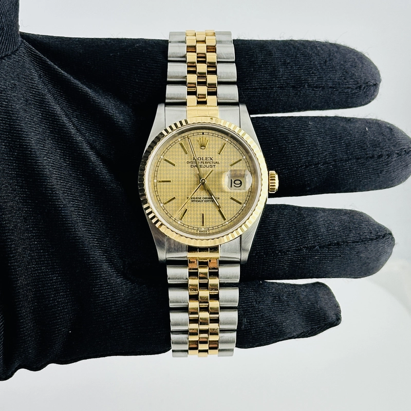 Rolex Datejust Champagne Hounds Tooth Dial on D Link Jubilee Ref. 16233 1996