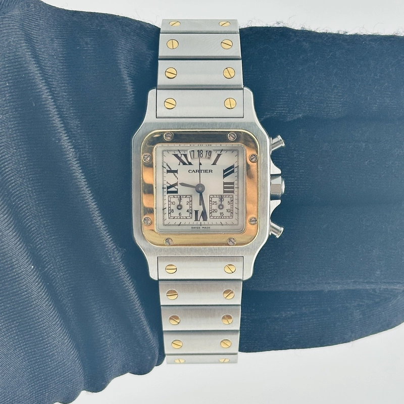 Cartier Santos Chronoflex White Roman Dial on 2 Tone Bracelet Ref. 2425 view 2
