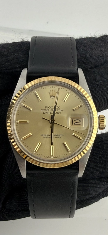 Rolex Datejust Champagne Stick Dial on Generic Leather Band Ref. 16013 1985
