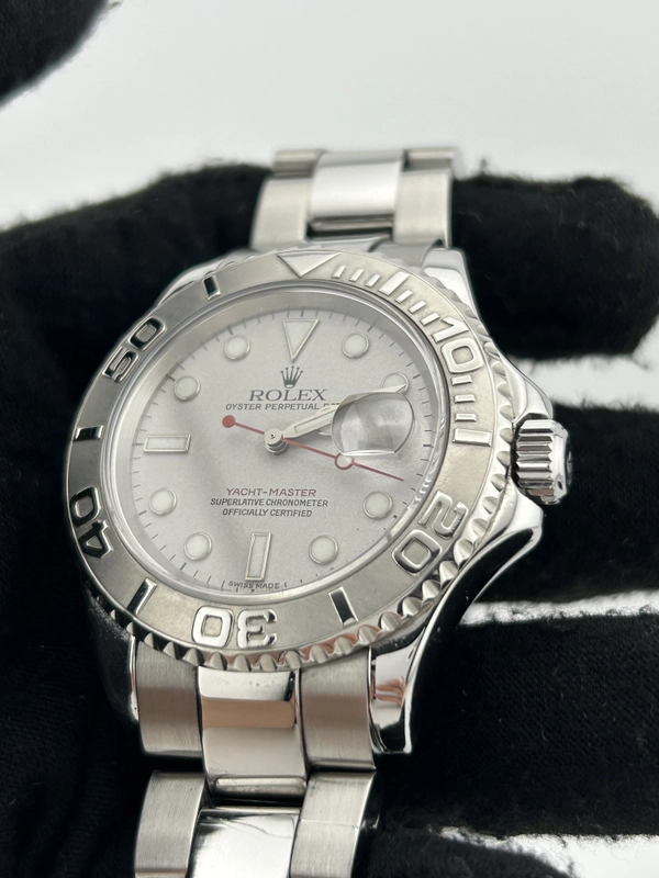 Rolex Yacht Master Platinum Dial on Oyster Steel Bracelet Ref. 16622 Papers 2000 view 3