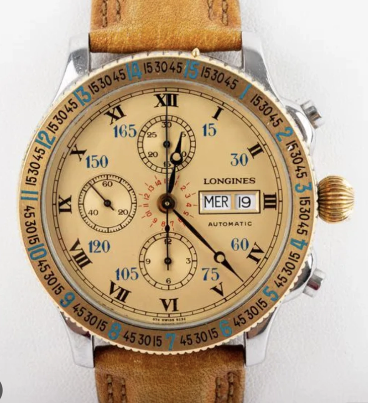 Longines Lindbergh Hour Angle Ivory Dial on Og Leather Band Ref. 674.5232