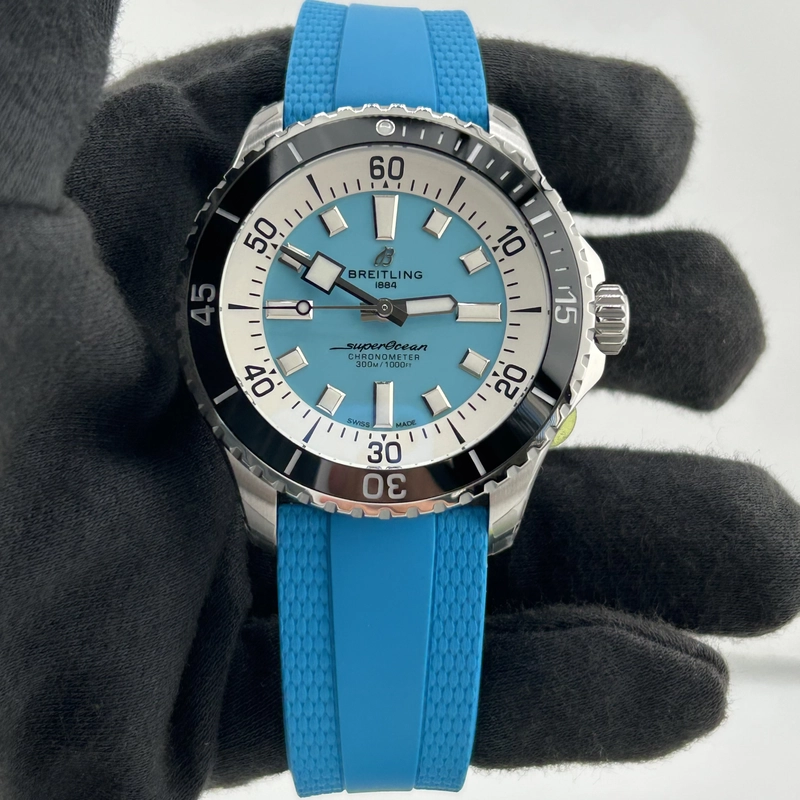 Breitling Superocean Automatic Turquoise Dial on Rubber Strap Ref. A17376211L2S2 Card 2026 view 2