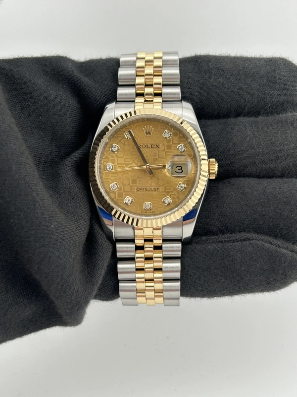 Rolex Datejust Champagne Anniversary Factory Diamond Dial Dial on D Link Jubilee Hidden Clasp Bracelet Ref. 116233G 1991 view 2