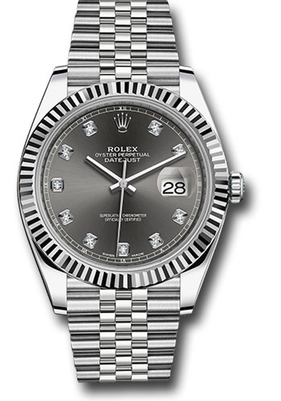 Rolex Datejust Dark Rhodium Diamond Dial on D Link Jubilee Bracelet Ref. 126334 Card 2019