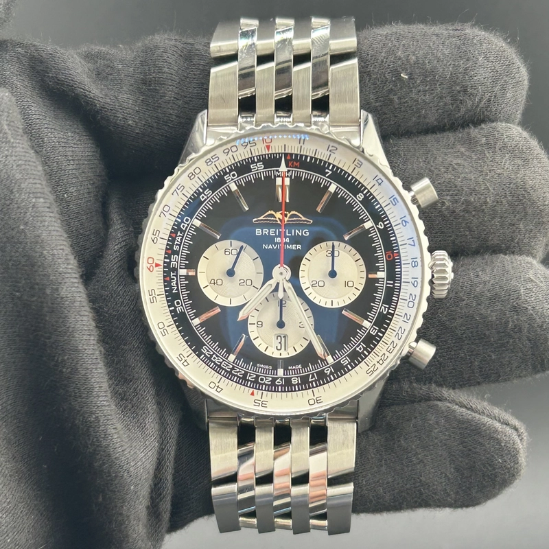 Breitling Navitimer B01 Chronograph Black Dial on Stainless Steel Bracelet Ref. AB0137211B1A1 Card 2025 view 2