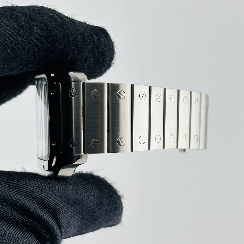 Cartier Santos Skeleton Skeleton Dial on Stainless Steel Bracelet Ref. 4109 Complete Open Date view 6