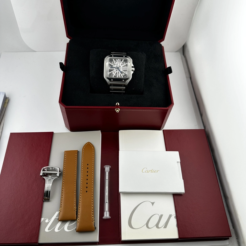 Cartier Santos Skeleton Skeleton Dial Ref. 4109 Papers Open Date view 5