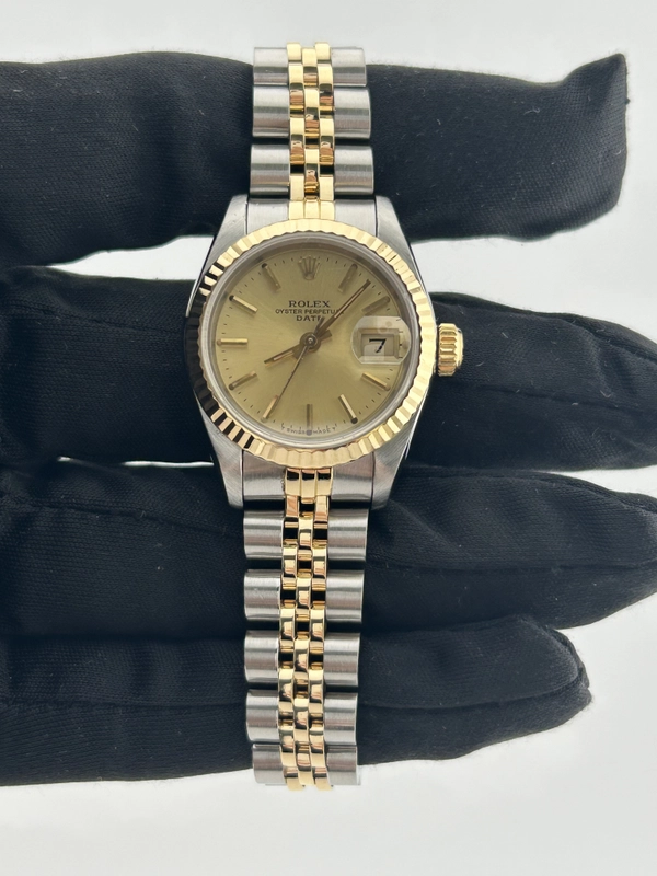 Rolex Date Lady Champagne Stick Dial on 2 Tone Jubilee D Link Bracelet Ref. 69173 1986