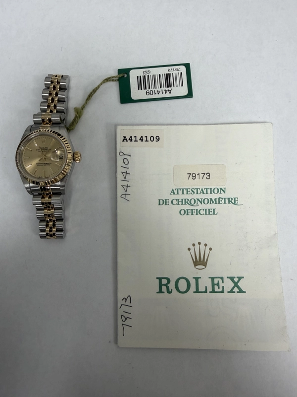 Rolex Datejust Gold Stick Dial on D Link Jubilee Ref. 79173 Papers 2000 view 6