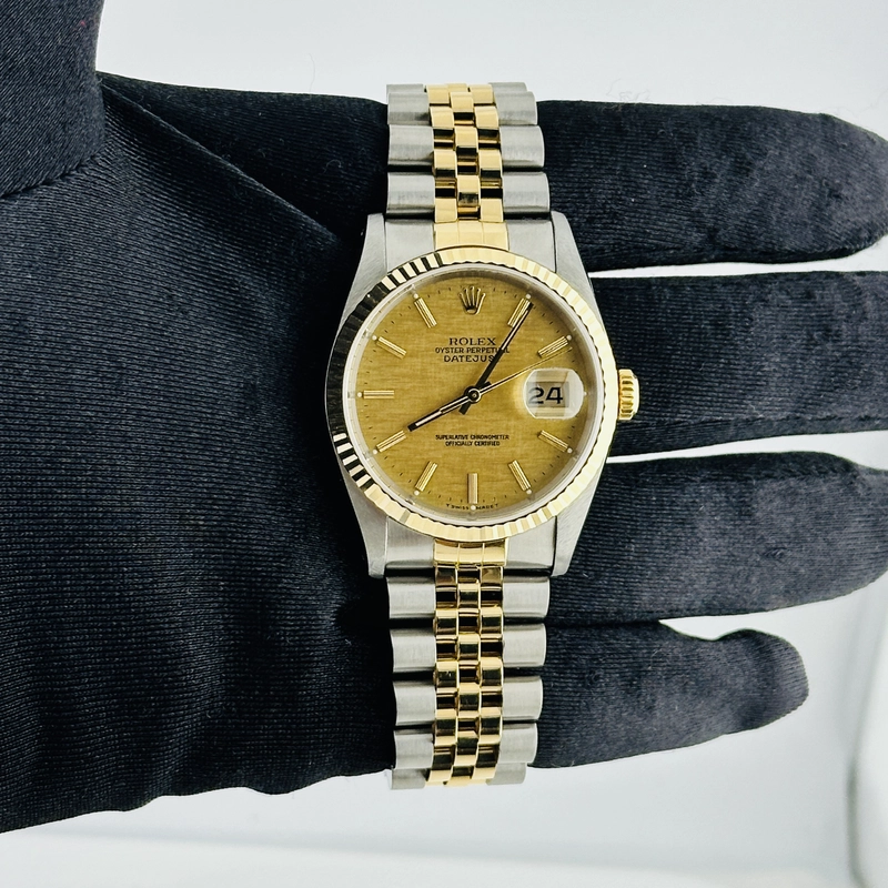 Rolex Datejust Champagne Linen Stick Dial on D Link Jubilee Ref. 16233 1990 view 2