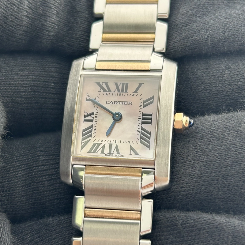 Cartier Tank Francaise Pink Mop / Roman Numerals Dial on 2 Tone Ref. 2384/W51027Q4 view 2