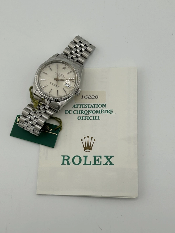 Rolex Datejust Silver Stick Dial on Jubilee D Link Bracelet Ref. 16220 1992 view 8