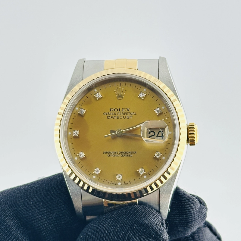 Rolex Datejust Champagne Diamond Factory Dial on D Link Jubilee Bracelet Ref. 16233G 1994 view 3