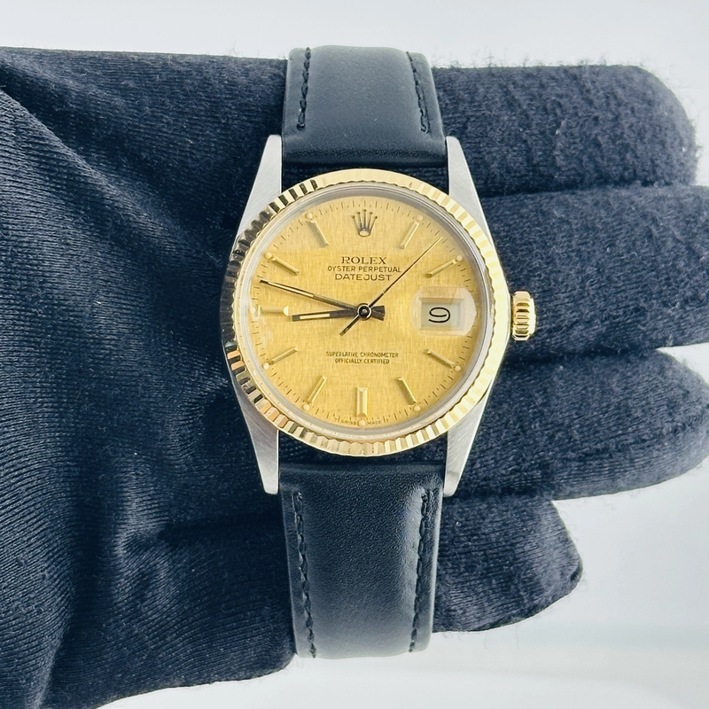 Rolex Datejust Champagne Linen Stick Dial on Generic Leather Band Ref. 16013 1985 view 2