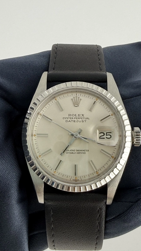 Rolex Datejust 36 Silver Stick Dial on Generic Leather Band Ref. 1603 1975 view 2