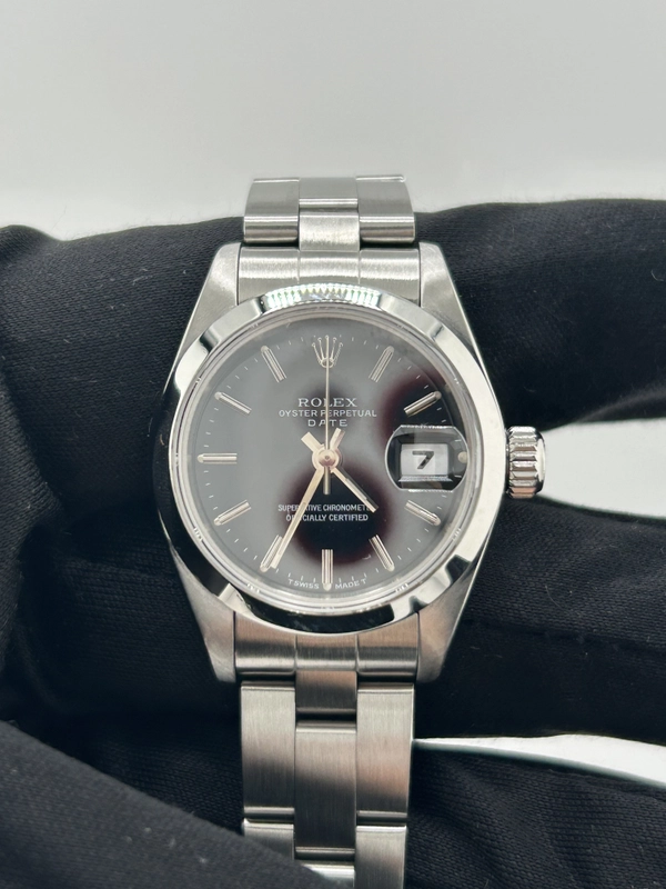 Rolex Date Lady Black Dial on Oyster Steel Bracelet Ref. 69160 Papers 1997 view 3