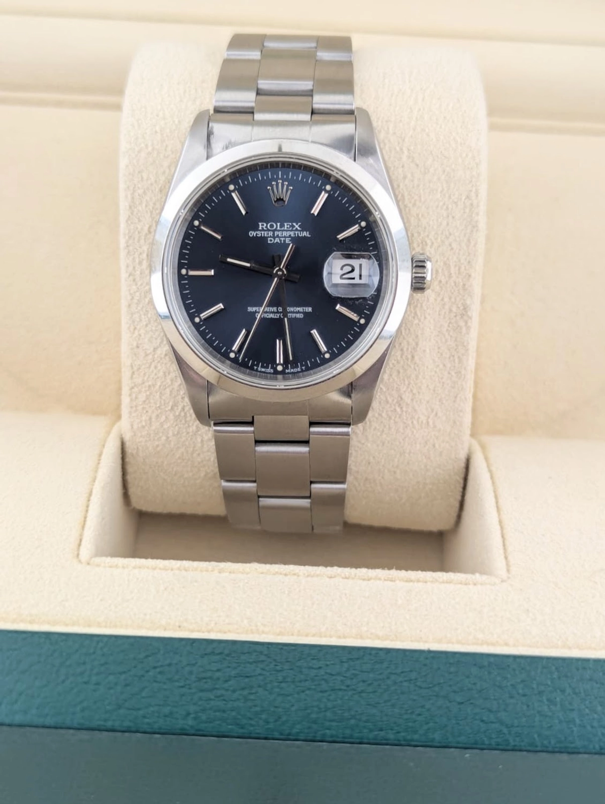 1996 Rolex Oyster Perpetual Date 15200 Blue Stick Dial SS Oyster No Papers 34mm — image 2