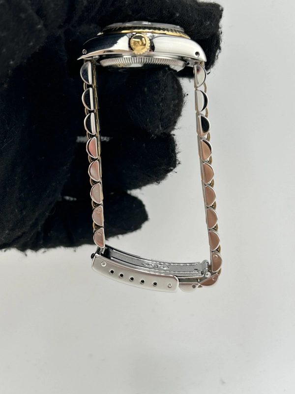 Rolex Date Champagne Linen Stick Dial on 2 Tone Jubilee D Link Bracelet Ref. 69173 1986 view 6