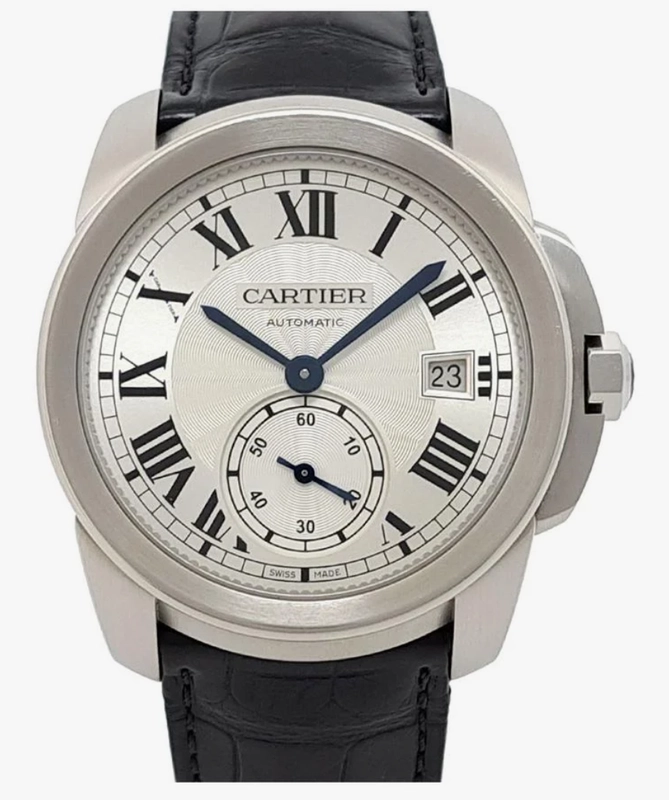 Cartier Calibre De Cartier Silver Dial on Black Leather Strap Ref. WSCA0003