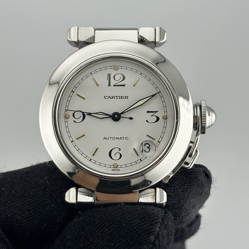 Cartier Pasha C White Arabic W Gold Markers Dial on Stainless Steel Bracelet Ref. 2324 view 3