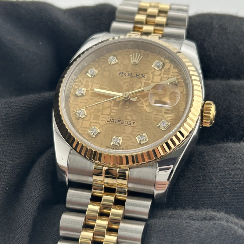 Rolex Datejust Champagne Anniversary Factory Diamond Dial Dial on D Link Jubilee Hidden Clasp Bracelet Ref. 116233G 2009 view 3