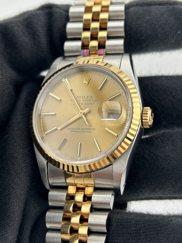 Rolex Datejust Champagne Stick Dial on D Link Jubilee Ref. 16233 Papers 1994 view 3