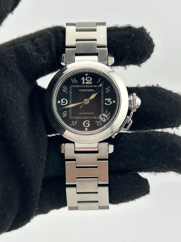 Cartier Pasha C Black Dial on Stainless Steel Bracelet Ref. W31043M7 view 2