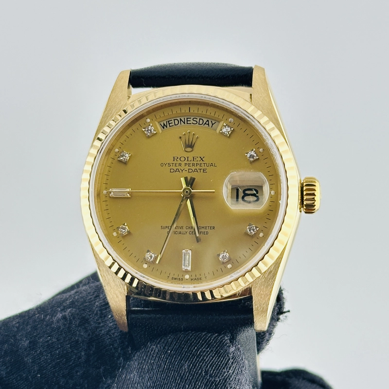 Rolex Day Date Champagne Diamond Factory Dial on Generic Leather Band Ref. 18038 1987 view 2