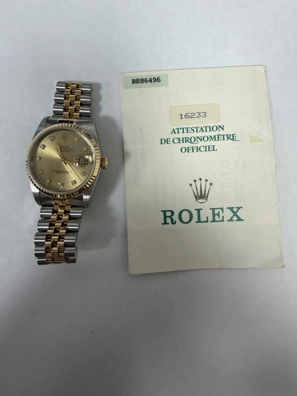 Rolex Datejust 36 Champagne Diamond Dial on Jubilee Ref. 16233 Papers 1988 view 6