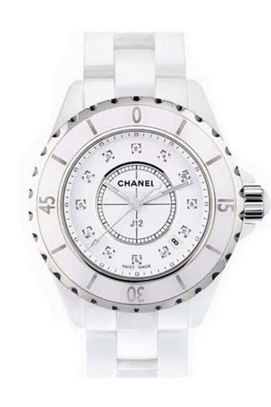 Chanel J12 White Diamond Dial on White Ceramic Bracelet Ref. H1628 Complete 2013