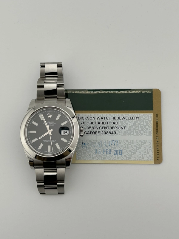 Rolex Datejust II Black Stick Dial on Oyster Ref. 116300 Card 2013 view 8