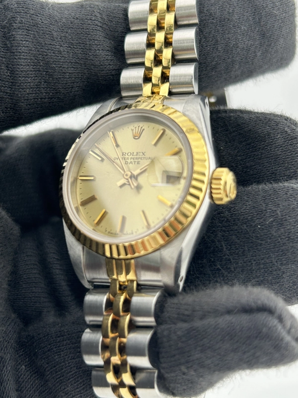 Rolex Datejust Lady Champagne Stick Dial on 2 Tone D Link Jubilee Ref. 69173 1986 view 3