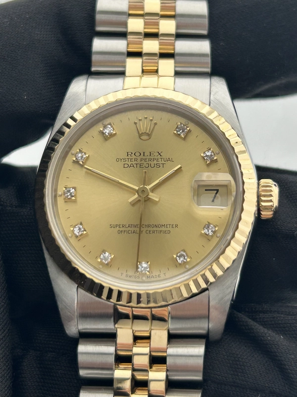 Rolex Datejust Champagne Diamond Dial on 2 Tone Jubilee D Link Bracelet Ref. 68273G 1988 view 3