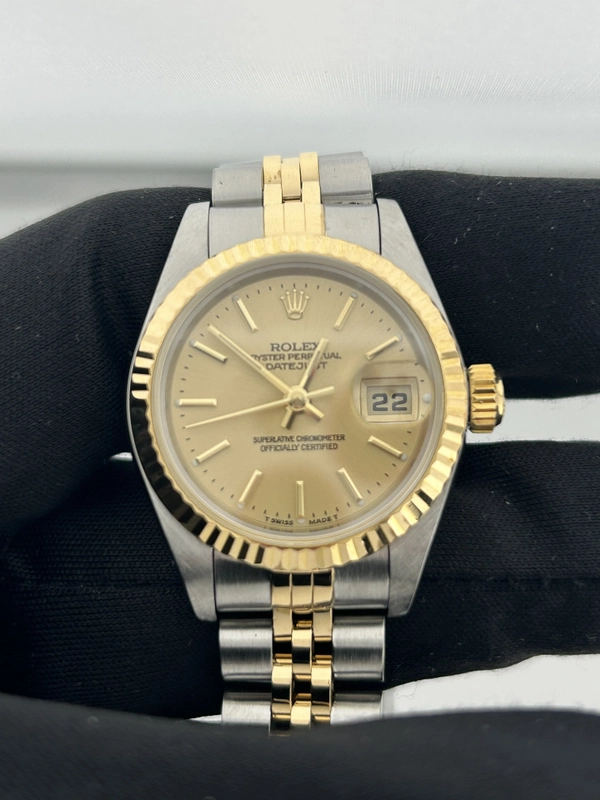 Rolex Datejust Gold Stick Dial on 2 Tone D Link Jubilee Bracelet Ref. 79173 1999 view 3