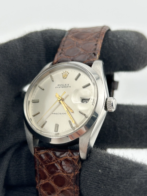 Rolex Oysterdate Precision Silver Stick / Refinished Dial on Brown Leather Strap Ref. 6694 1978 view 2