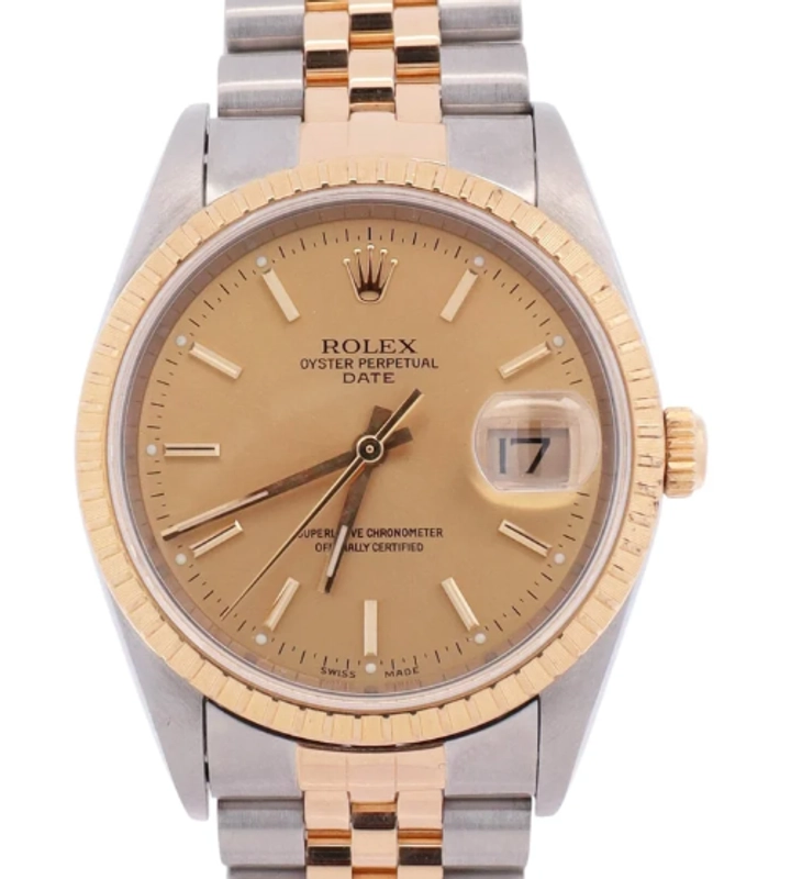 Rolex Oyster Perpetual Date Champagne Stick Dial on Jubilee Ref. 15223