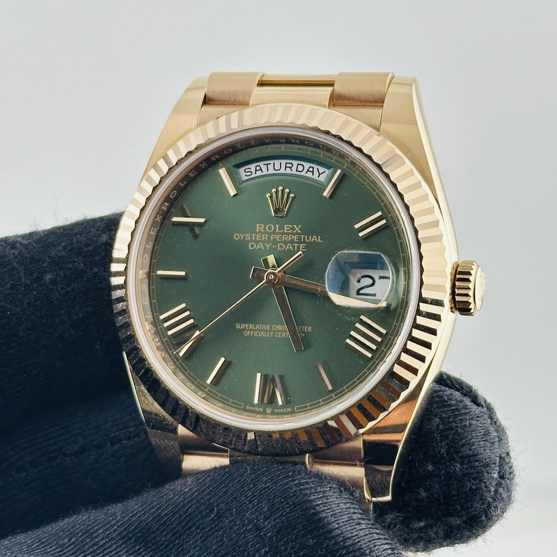 Rolex Day-Date Olive Green Roman Dial on President Bracelet Ref. 228235 Card 2021 view 3