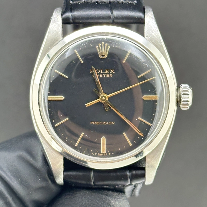 Rolex Oyster Precision Refinished Black Dial on Generic Leather Band Ref. 6422 1958 view 2