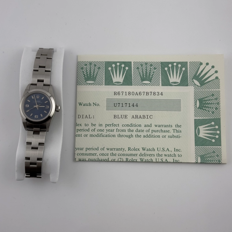 Rolex Oyster perpetual Blue Dial on Oyster Ref. 67180 Papers 1997 view 5