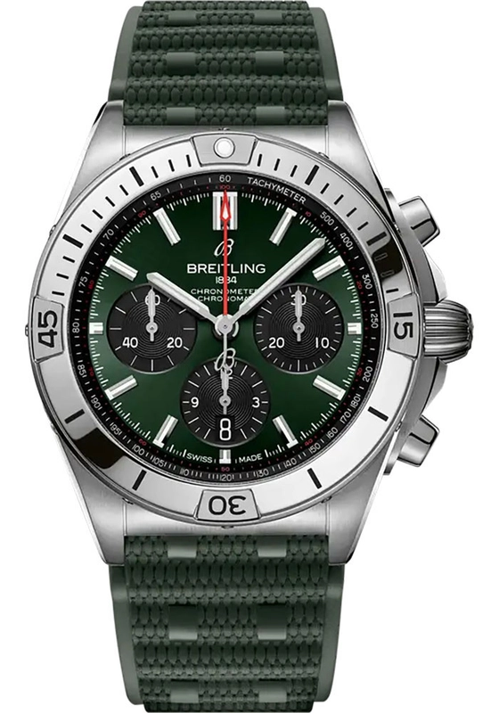Breitling Chronomat B01 Green Dial on Rubber Strap Ref. AB0134101L2S1 Card Open Date