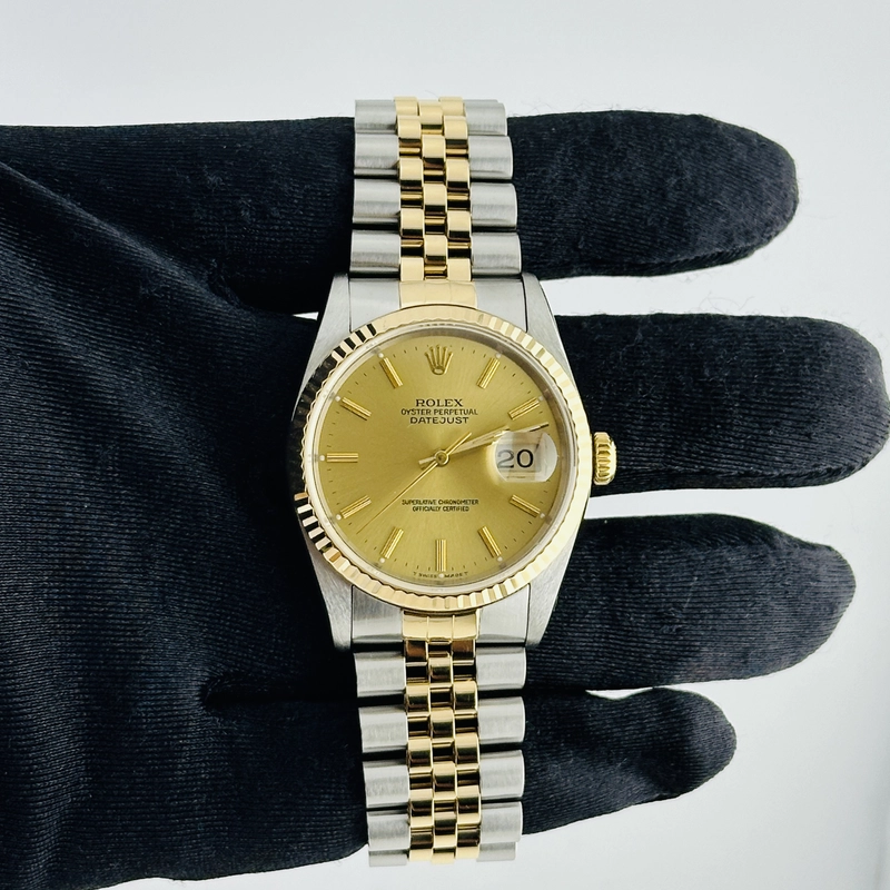 Rolex Datejust Champagne Stick Dial on D Link Jubilee Ref. 16233 Papers 1991