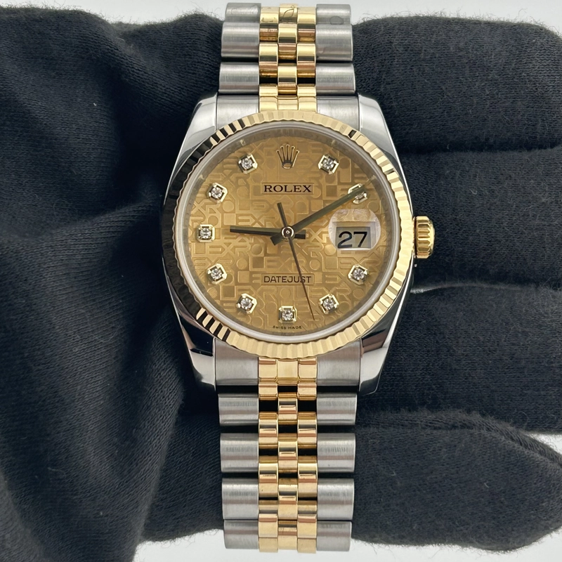 Rolex Datejust Champagne Anniversary Factory Diamond Dial Dial on D Link Jubilee Hidden Clasp Bracelet Ref. 116233G 2008 view 2