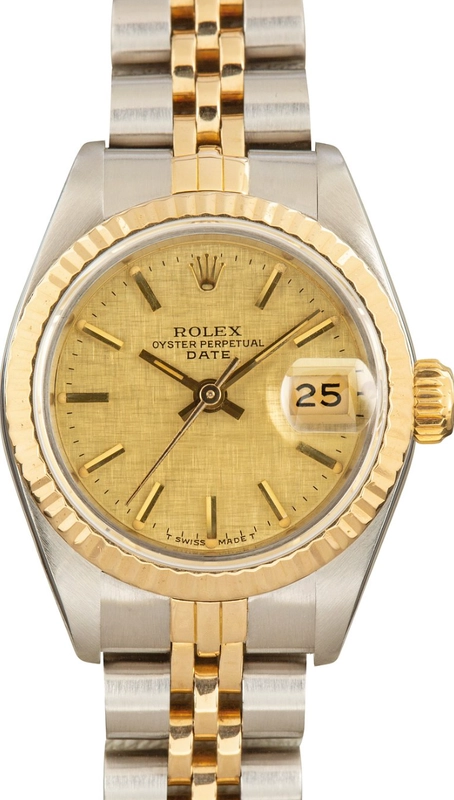 Rolex Date Champagne Linen Stick Dial on 2 Tone Jubilee D Link Bracelet Ref. 69173 1986