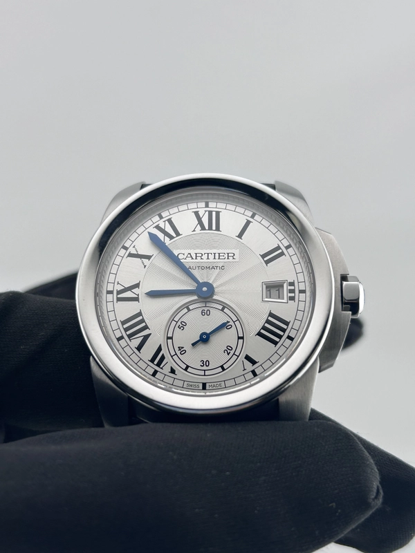 Cartier Calibre De Cartier Silver Roman Numerals Dial on Black Leather Strap Ref. 35840 Card 2017 view 3