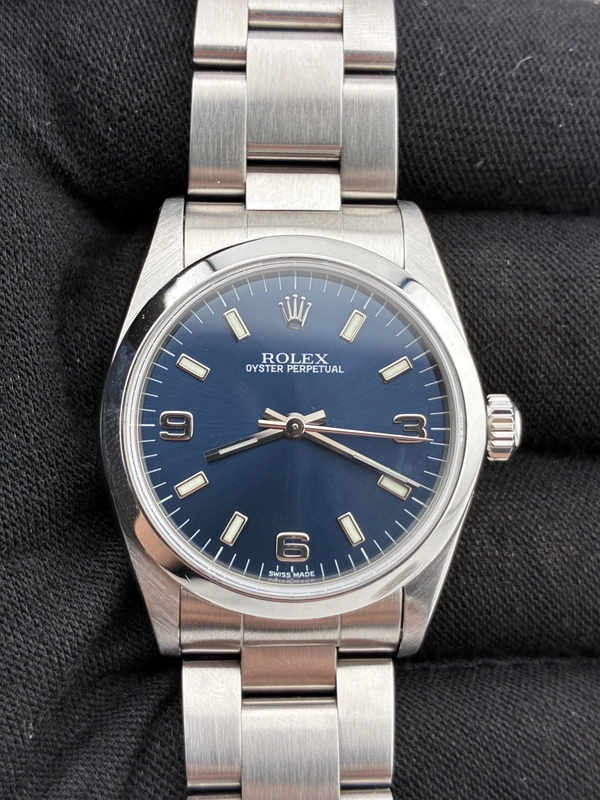 Rolex Oyster Perpetual Blue Dial on Oyster Bracelet Ref. 77080 Papers 1999 view 3